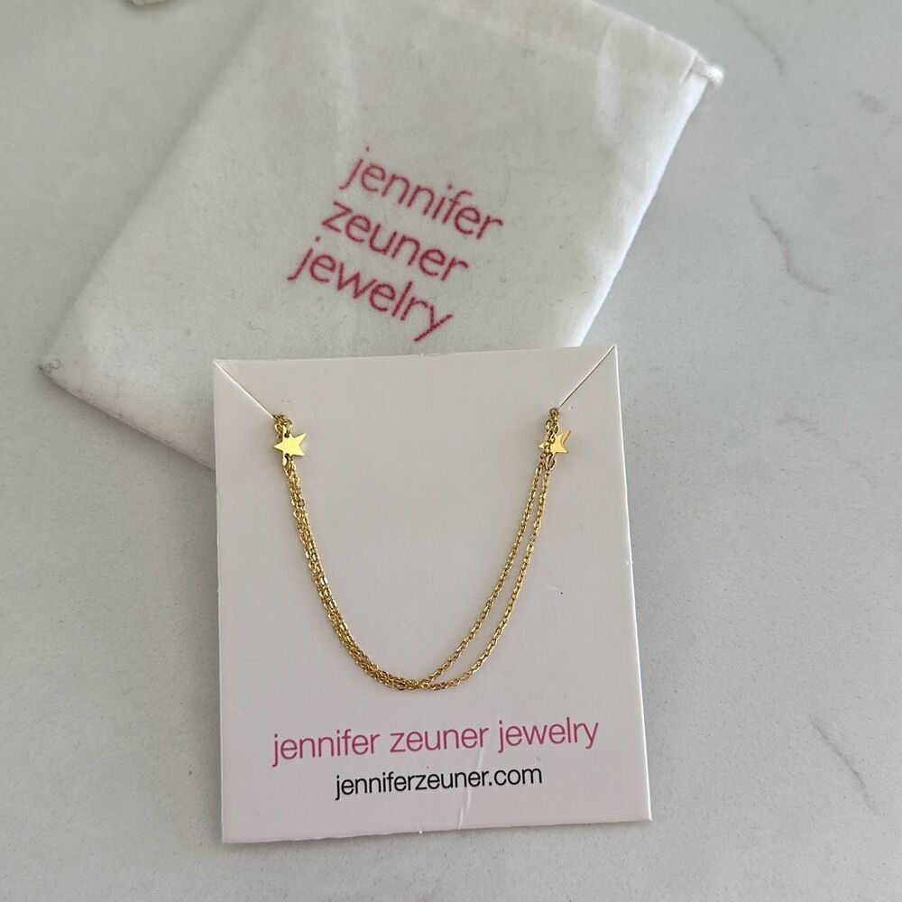 Jennifer Zeuner Gold Tone Double Chain Adjustable Dainty Star Necklace